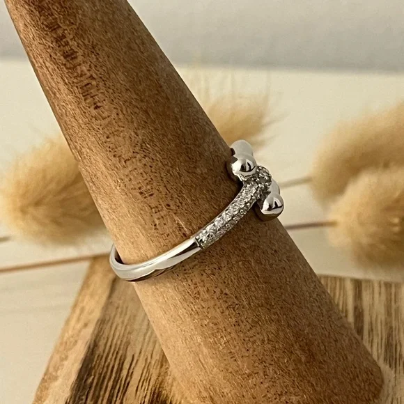 New 925 Solid Sterling Silver Belt Buckle Cubic Zirconia Dainty Ring Size 8 - Picture 2 of 6